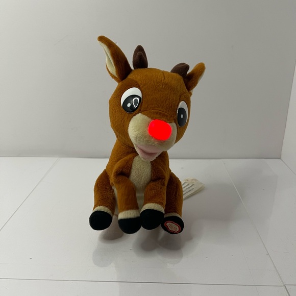 Vintage '90s Gemmy Singing Rudolph The Red Nosed Reindeer Light Up Nose 8" Plush - Picture 11 of 14